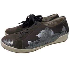 DANSKO Olisa Lace-up Sneaker in Brown Canvas/Suede with Silver Floral Detail